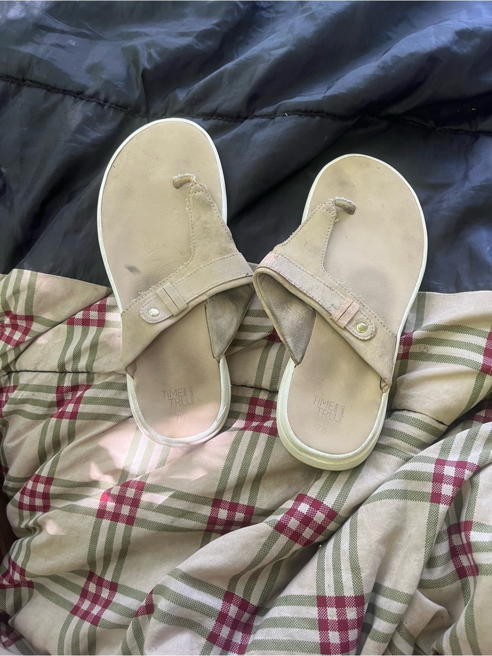 Tan Suede Thong Sandals